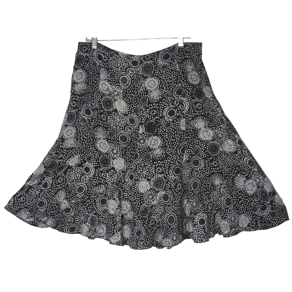 Nomadic Traders Skirt Women XL Black White Floral Mandala‎ Rayon Midi Flared